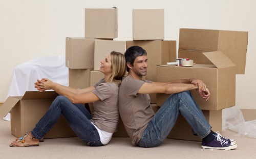 Packed boxes and furniture prepared for a student move